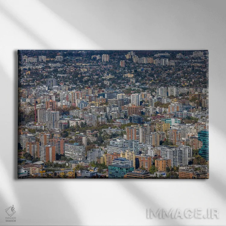 تابلو نمای آسماننمای آپارتمانهای سانتیاگو اثر الکس جی پرز - نمای روبهرو روی دیوار