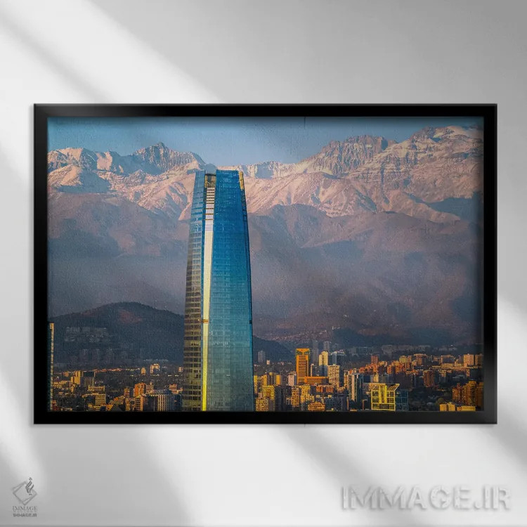 تابلو برج آسماننمای سانتیاگو اثر الکس جی پرز - نمای قابدار مشکی