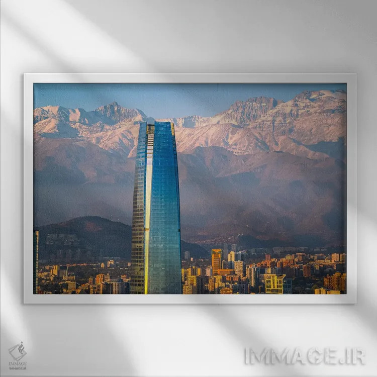 تابلو برج آسماننمای سانتیاگو اثر الکس جی پرز - نمای قابدار سفید