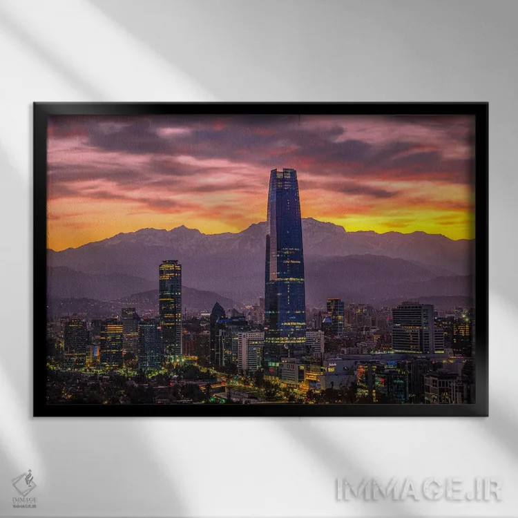 تابلو طلوع آسماننمای سانتیاگو شماره ۲ اثر الکس جی پرز - نمای قابدار مشکی