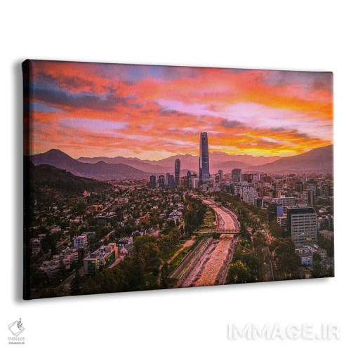تابلو طلوع آسماننمای سانتیاگو بر رودخانه اثر الکس جی پرز - نمای پرسپکتیو محصول