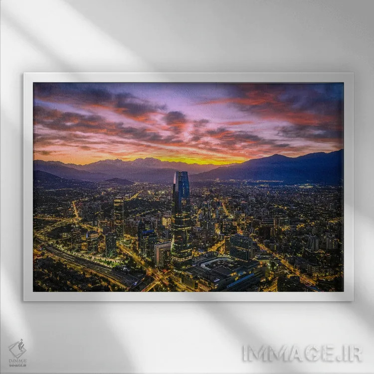 تابلو طلوع آسماننمای سانتیاگو شماره ۱ اثر الکس جی پرز - نمای قابدار سفید