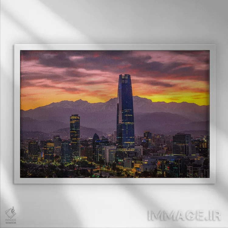 تابلو طلوع آسماننمای سانتیاگو شماره ۲ اثر الکس جی پرز - نمای قابدار سفید