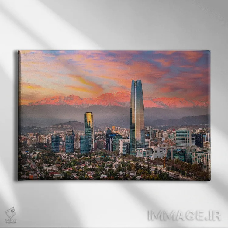 تابلو غروب آسماننمای سانتیاگو اثر الکس جی پرز - نمای روبهرو روی دیوار