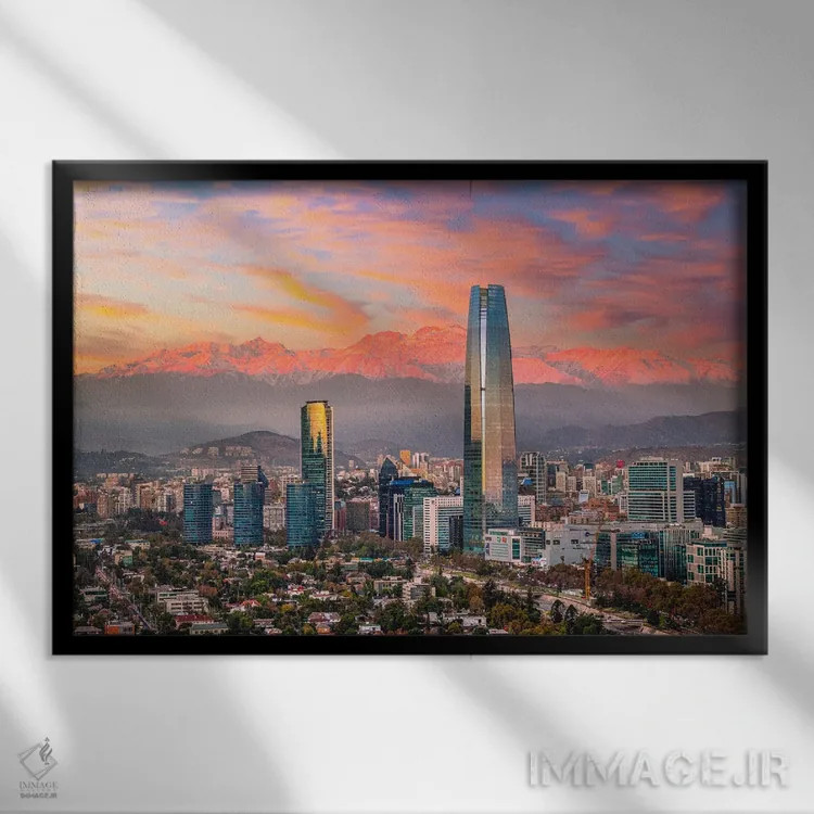 تابلو غروب آسماننمای سانتیاگو اثر الکس جی پرز - نمای قابدار مشکی