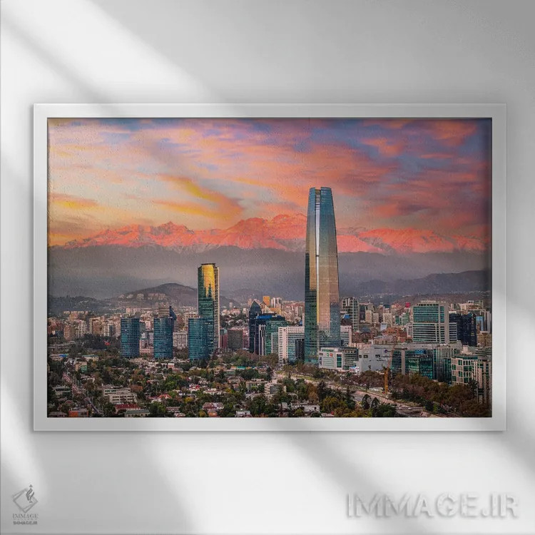 تابلو غروب آسماننمای سانتیاگو اثر الکس جی پرز - نمای قابدار سفید