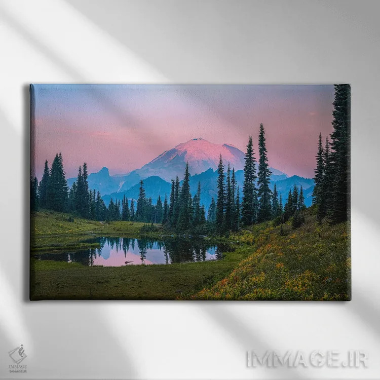 تابلو دریاچه طلوع کوه رینیر اثر الکس جی پرز - نمای روبهرو روی دیوار