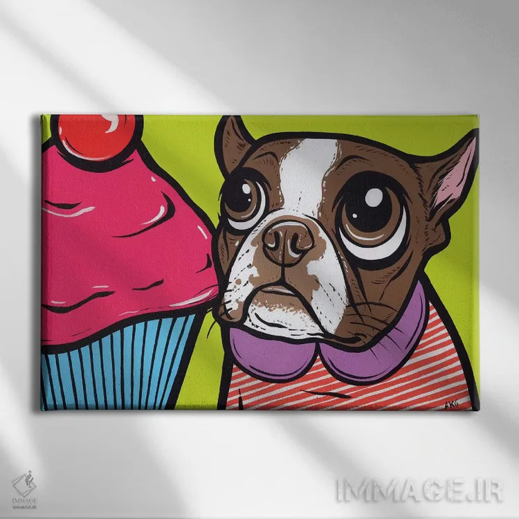 تابلو بوستون تریر قهوهای با کاپکیک اثر آلیسون گاتچل - نمای روبهرو روی دیوار