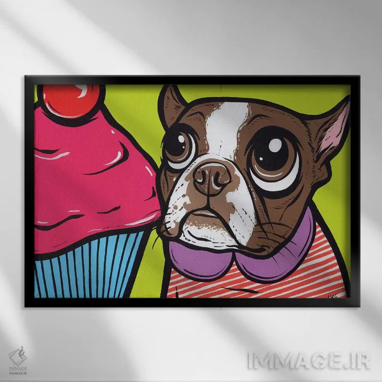 تابلو بوستون تریر قهوهای با کاپکیک اثر آلیسون گاتچل - نمای قابدار مشکی