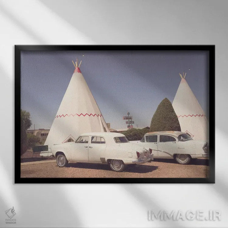 تابلو جاده ۶۶ (جاده معروف آمریکا) اثر آن هادک - نمای قابدار مشکی