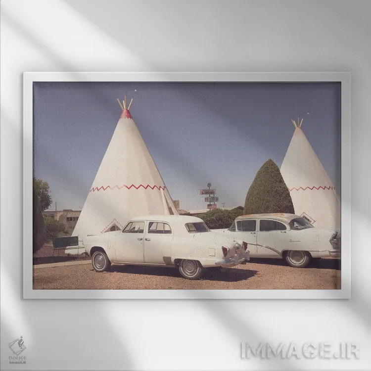 تابلو جاده ۶۶ (جاده معروف آمریکا) اثر آن هادک - نمای قابدار سفید