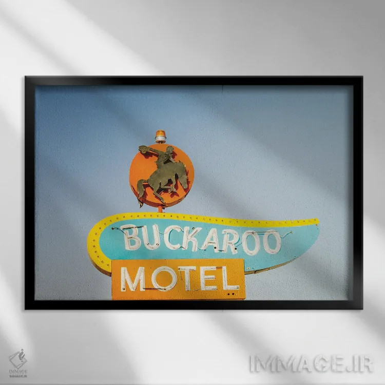 تابلو تابلو قدیمی متل باکارو در جاده ۶۶ (اثر هنری) اثر آن هادک - نمای قابدار مشکی