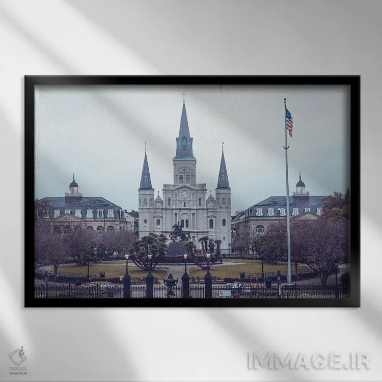 تابلو صبح زود در میدان جکسون، نیواورلئان اثر آن هادک - نمای قابدار مشکی