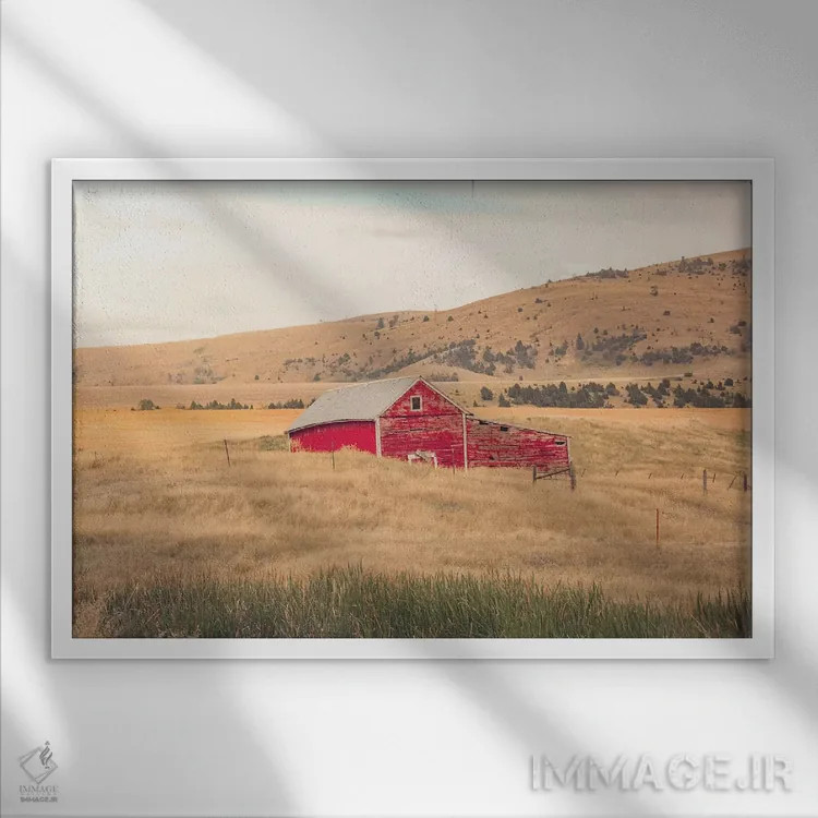 تابلو انبار قرمز مونتانا اثر آن هادک - نمای قابدار سفید