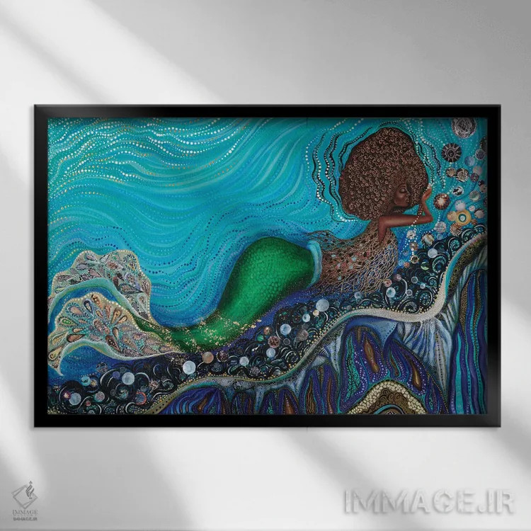 تابلو مهدکودک یمیا (یمیا الهه دریاهای آفریقایی) اثر اشلی جوی - نمای قابدار مشکی