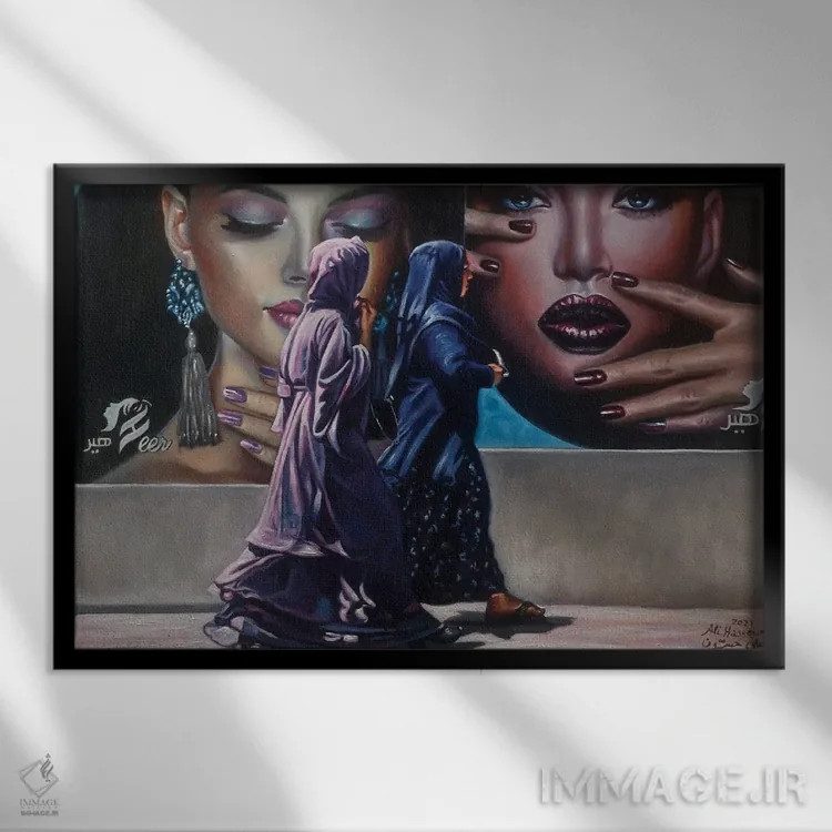 تابلو دختران پاپ سوم اثر علی حسون - نمای قابدار مشکی