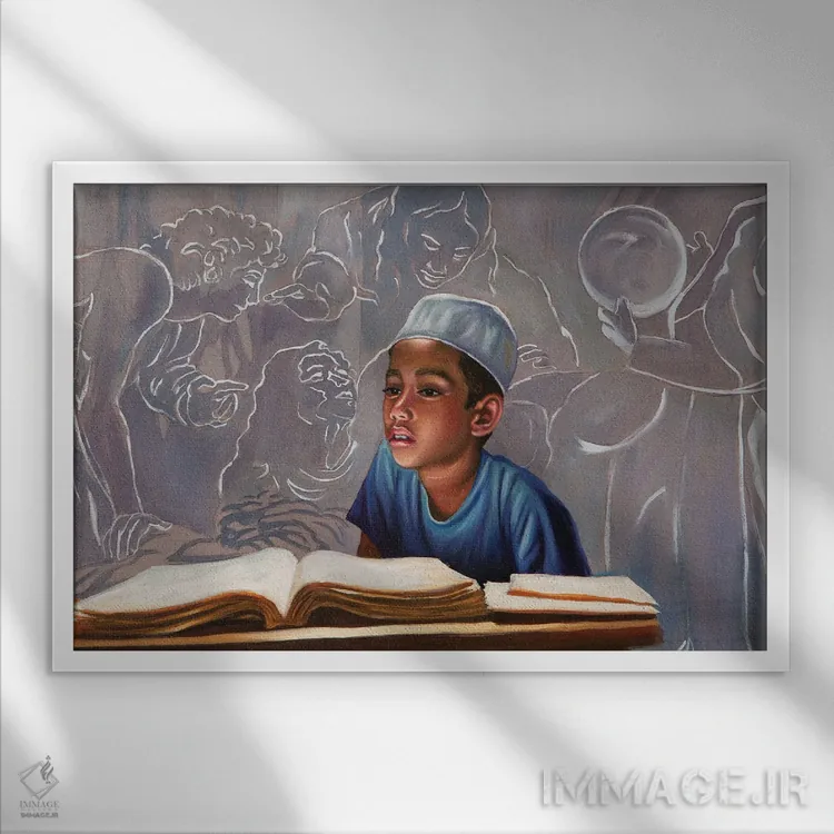 تابلو مدرسه میلان دوم اثر علی حسون - نمای قابدار سفید