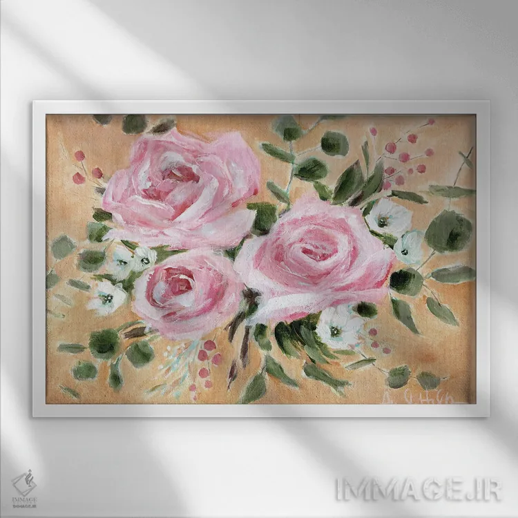 تابلو آفتاب و گل رز اثر آماندا هیلبرن - نمای قابدار سفید