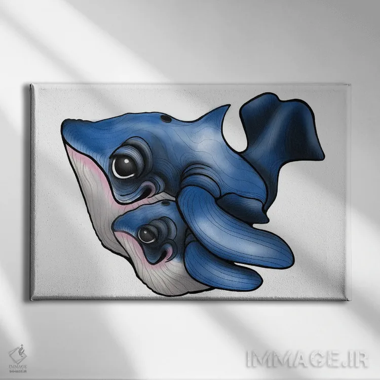 تابلو نهنگ آبی و تولهاش اثر آن هاچینسون - نمای روبهرو روی دیوار