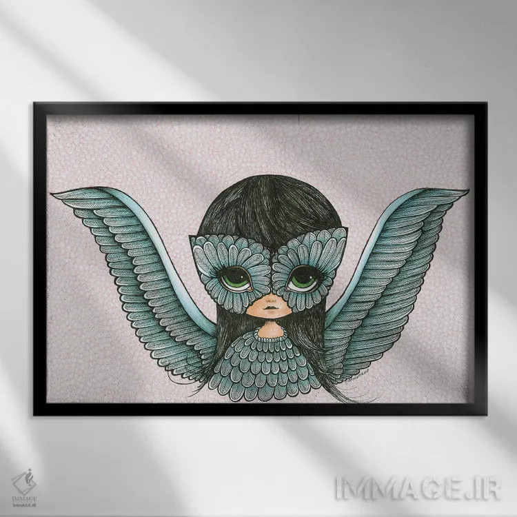 تابلو دختر پرندهای اثر آن هاچینسون - نمای قابدار مشکی