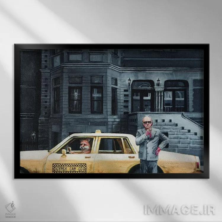 تابلو روباهها در شب اثر الک هاکسلی - نمای قابدار مشکی