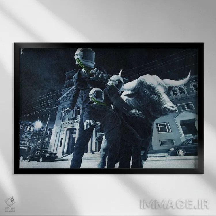 تابلو سقوط انسان (مفهومی یا علمی) اثر الک هاکسلی - نمای قابدار مشکی