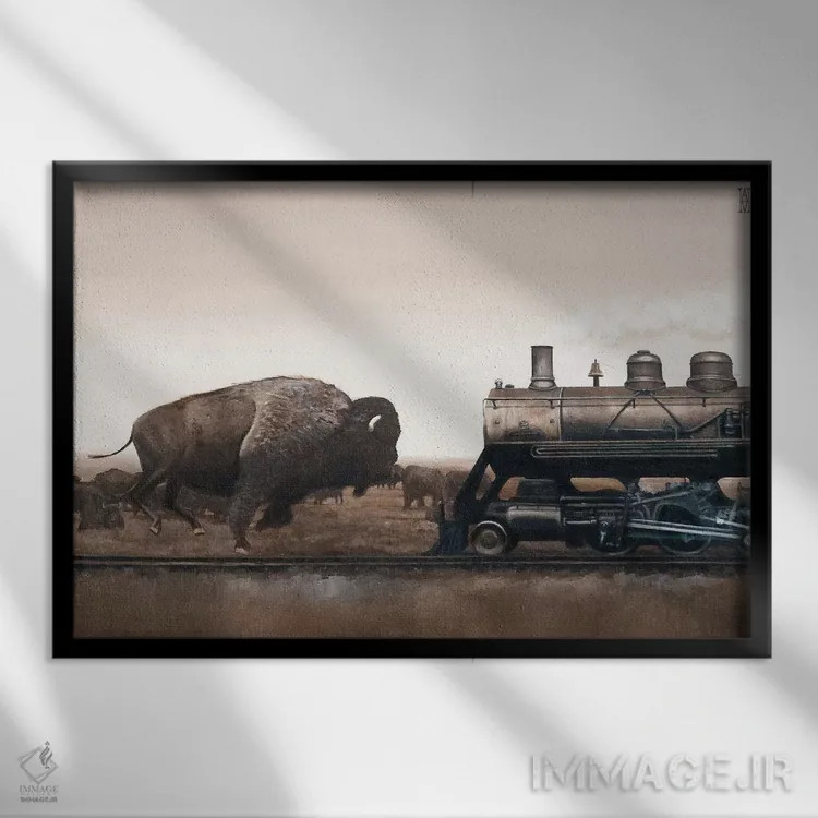 تابلو شکار جلگهای (یا بازیهای دشت) اثر الک هاکسلی - نمای قابدار مشکی