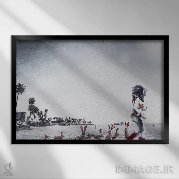 تابلو خرگوشهای ساحلی (دختران ساحل، اصطلاح غیررسمی) اثر الک هاکسلی - نمای قابدار مشکی