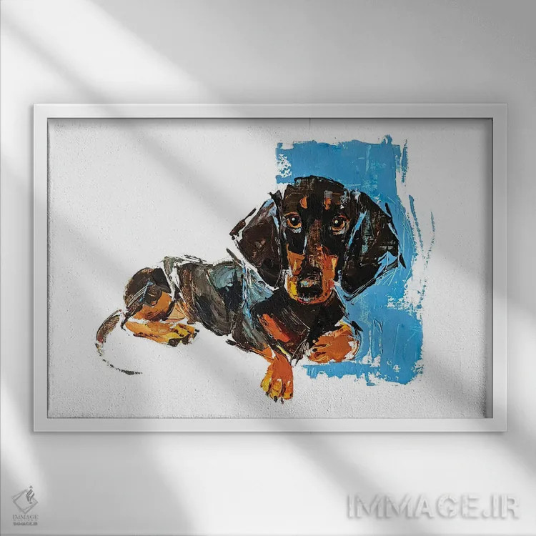 تابلو داشهاند (سگ آلمانی پا کوتاه) اثر آنا چر - نمای قابدار سفید