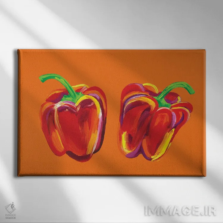 تابلو فلفلها روی نارنجی اثر آلیس استراکر - نمای روبهرو روی دیوار