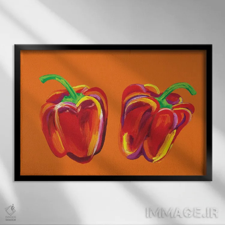 تابلو فلفلها روی نارنجی اثر آلیس استراکر - نمای قابدار مشکی