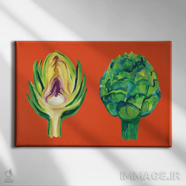 تابلو کنگر فرنگی روی نارنجی اثر آلیس استراکر - نمای روبهرو روی دیوار
