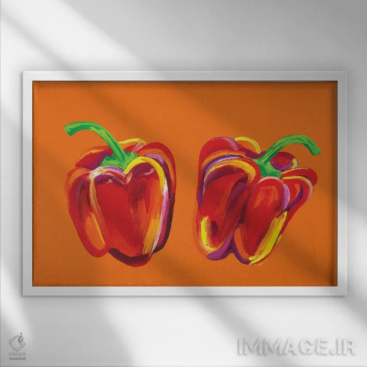 تابلو فلفلها روی نارنجی اثر آلیس استراکر - نمای قابدار سفید