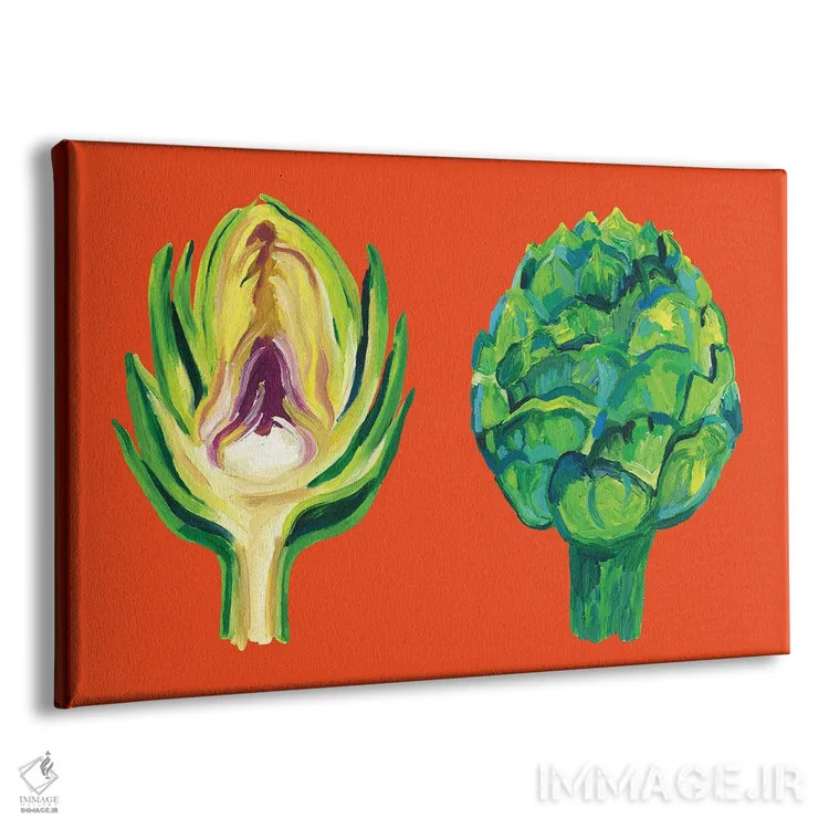 تابلو کنگر فرنگی روی نارنجی اثر آلیس استراکر - نمای پرسپکتیو محصول