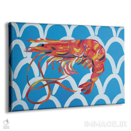 تابلو میگو روی زمینهٔ موجی آبی اثر آلیس استراکر - نمای پرسپکتیو محصول