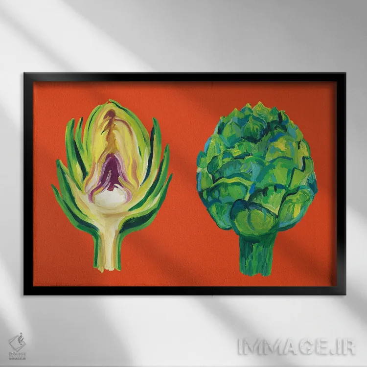 تابلو کنگر فرنگی روی نارنجی اثر آلیس استراکر - نمای قابدار مشکی