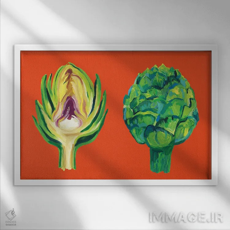 تابلو کنگر فرنگی روی نارنجی اثر آلیس استراکر - نمای قابدار سفید