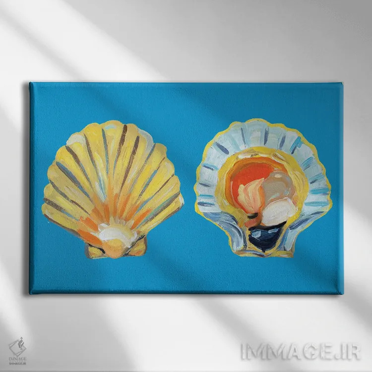 تابلو صدف اسکلپ روی آبی اثر آلیس استراکر - نمای روبهرو روی دیوار