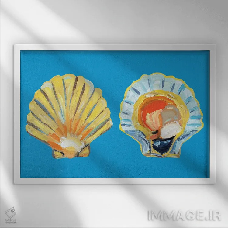 تابلو صدف اسکلپ روی آبی اثر آلیس استراکر - نمای قابدار سفید