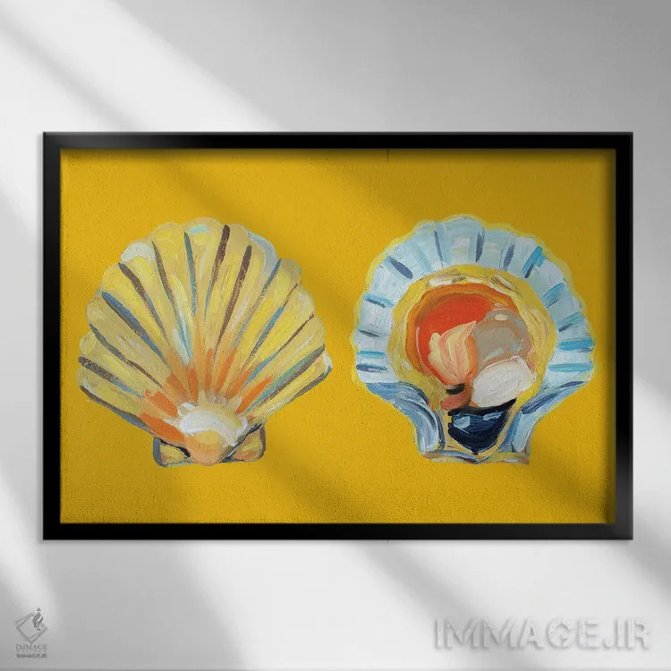تابلو صدف اسکلپ روی زرد اثر آلیس استراکر - نمای قابدار مشکی