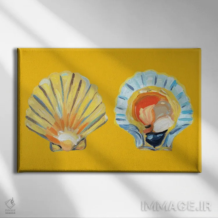 تابلو صدف اسکلپ روی زرد اثر آلیس استراکر - نمای روبهرو روی دیوار