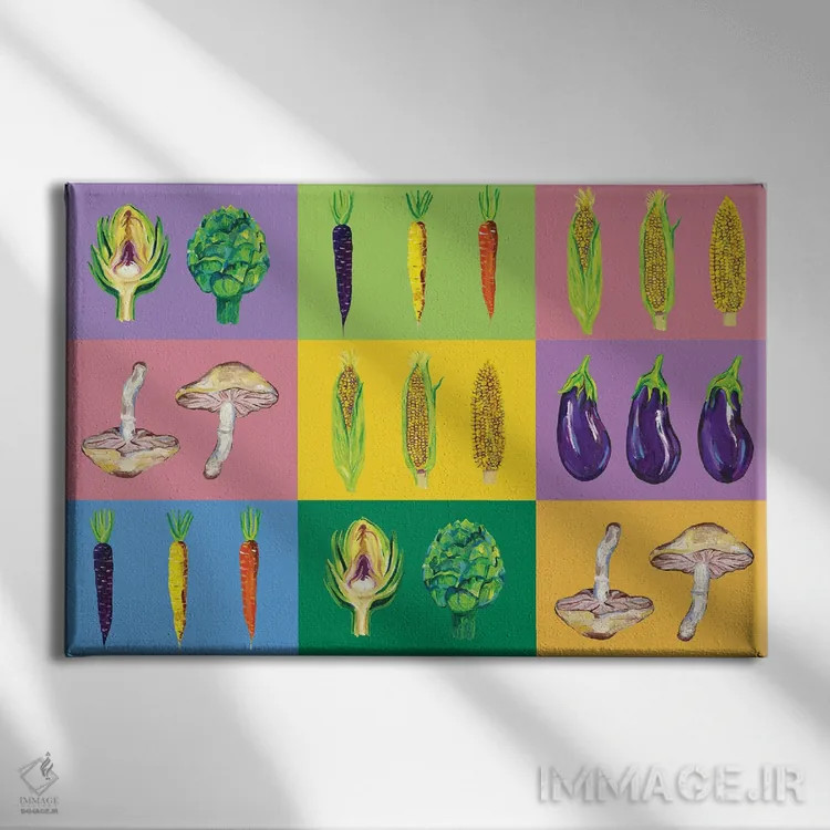 تابلو پاپ آرت سبزیجات (هنر مدرن) اثر آلیس استراکر - نمای روبهرو روی دیوار