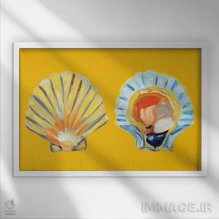 تابلو صدف اسکلپ روی زرد اثر آلیس استراکر - نمای قابدار سفید