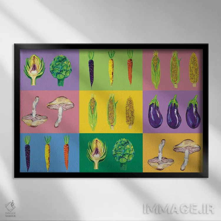 تابلو پاپ آرت سبزیجات (هنر مدرن) اثر آلیس استراکر - نمای قابدار مشکی