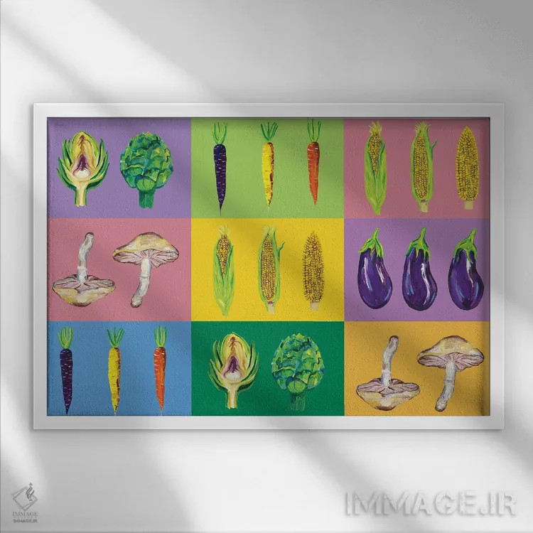 تابلو پاپ آرت سبزیجات (هنر مدرن) اثر آلیس استراکر - نمای قابدار سفید