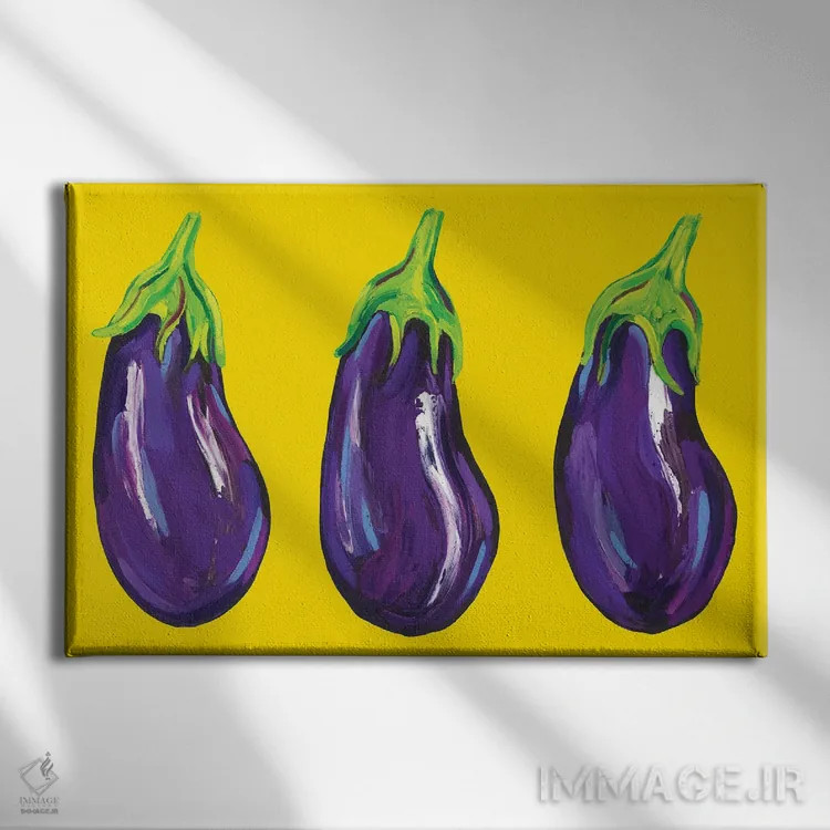تابلو بادمجان روی زرد اثر آلیس استراکر - نمای روبهرو روی دیوار