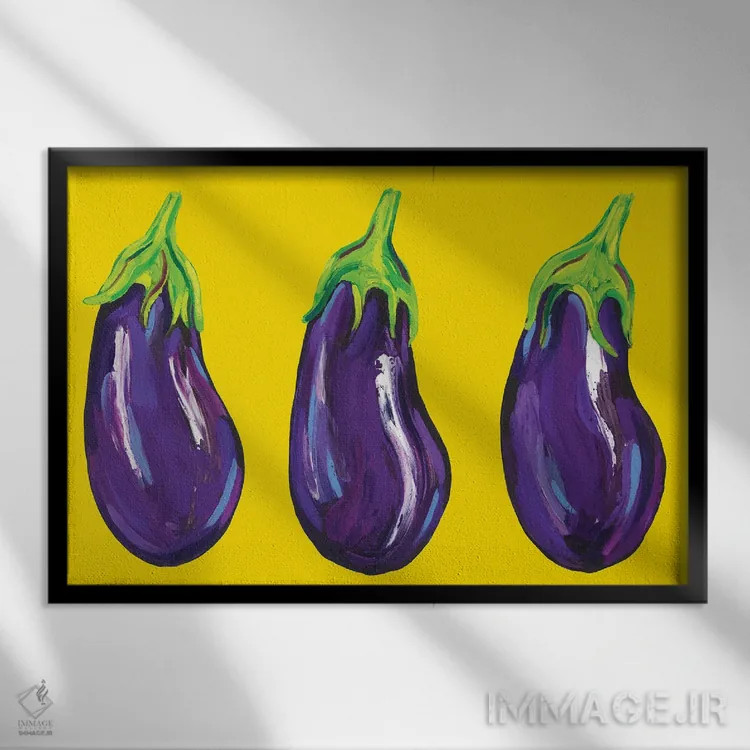 تابلو بادمجان روی زرد اثر آلیس استراکر - نمای قابدار مشکی