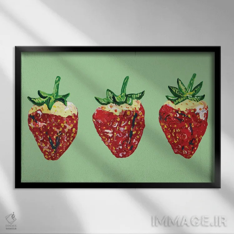 تابلو توتفرنگی بریتانیا روی سبز روشن اثر آلیس استراکر - نمای قابدار مشکی