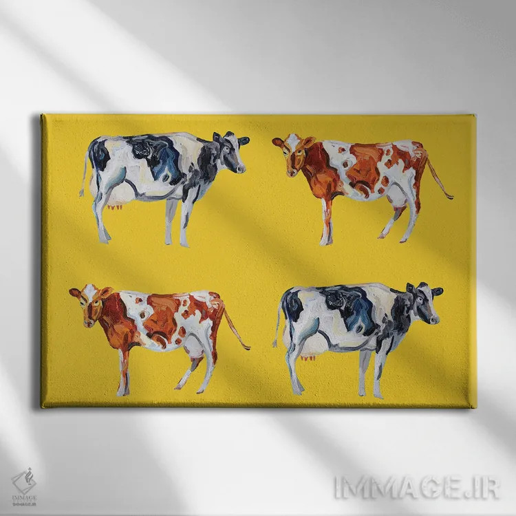 تابلو هنر گاو روی زرد اثر آلیس استراکر - نمای روبهرو روی دیوار