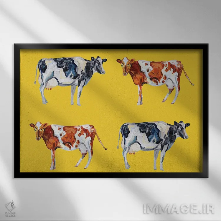 تابلو هنر گاو روی زرد اثر آلیس استراکر - نمای قابدار مشکی